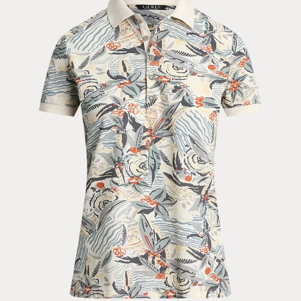 Lauren Ralph Lauren Women's Print Stretch Piqué Polo Shirt White Multi NWT #A1 - Picture 5 of 14